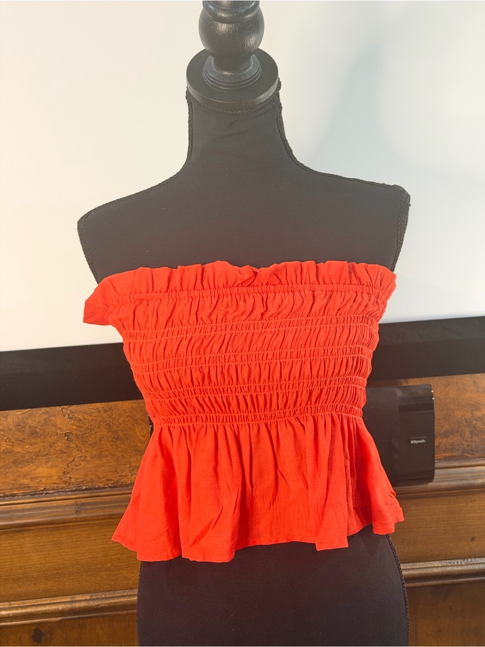 NWT SIZE M Good Luck Gem Red Smocked Off-Shoulder Crop Top with Peplum